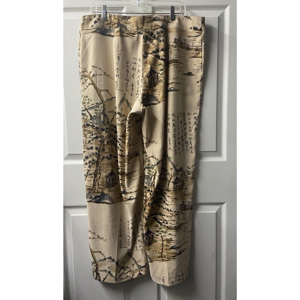 Heart of Palm Oriental Print Pants Womens Plus 18 Baggy Straight Cropped